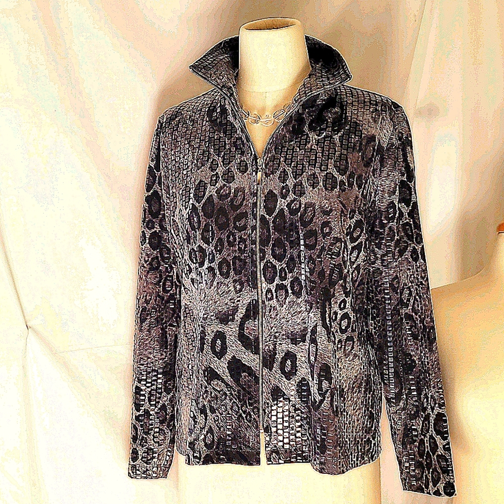 💐H.P.🪻Misook Animal Print Zip up Jacket